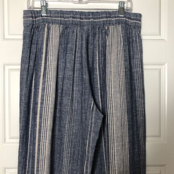 NWT Express Wms M Blue Striped High Waist Linen Blend Pants Wide Split Leg - Picture 6 of 12